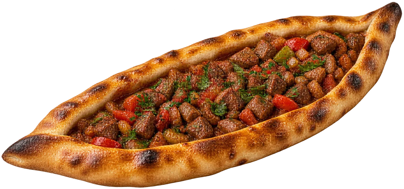 Fırından çıkmış kuşbaşılı kaşarlı pide